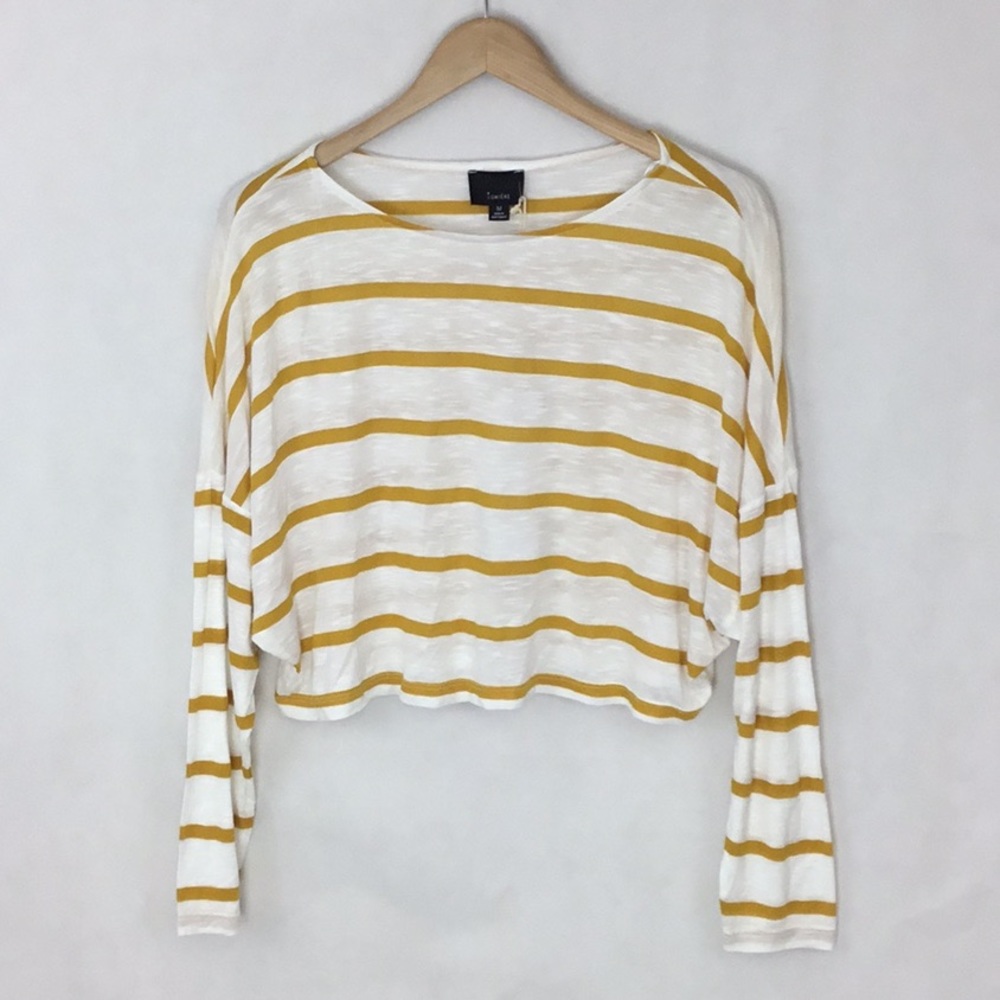 NWT LUMIERE Gold and White Stripe Long Sleeve Crop